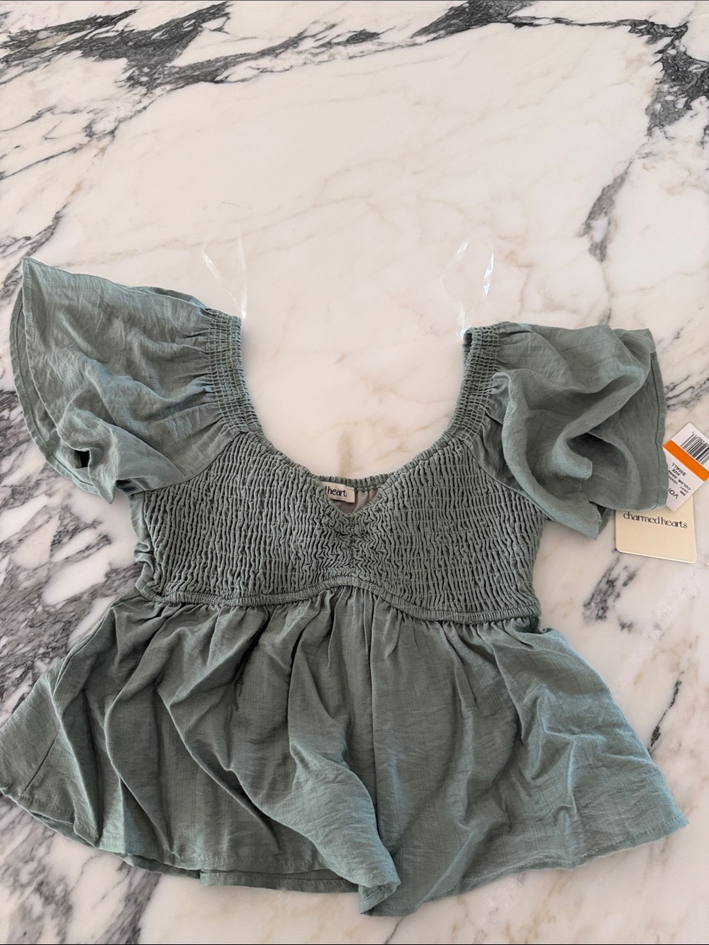 Charmed Hearts Women's Sage Green Smocked Peplum Top